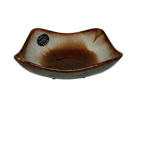 Dryden Art Pottery Arkansas Bowl 5” Square Bowl Brown Drip Glaze-Vintage- USA